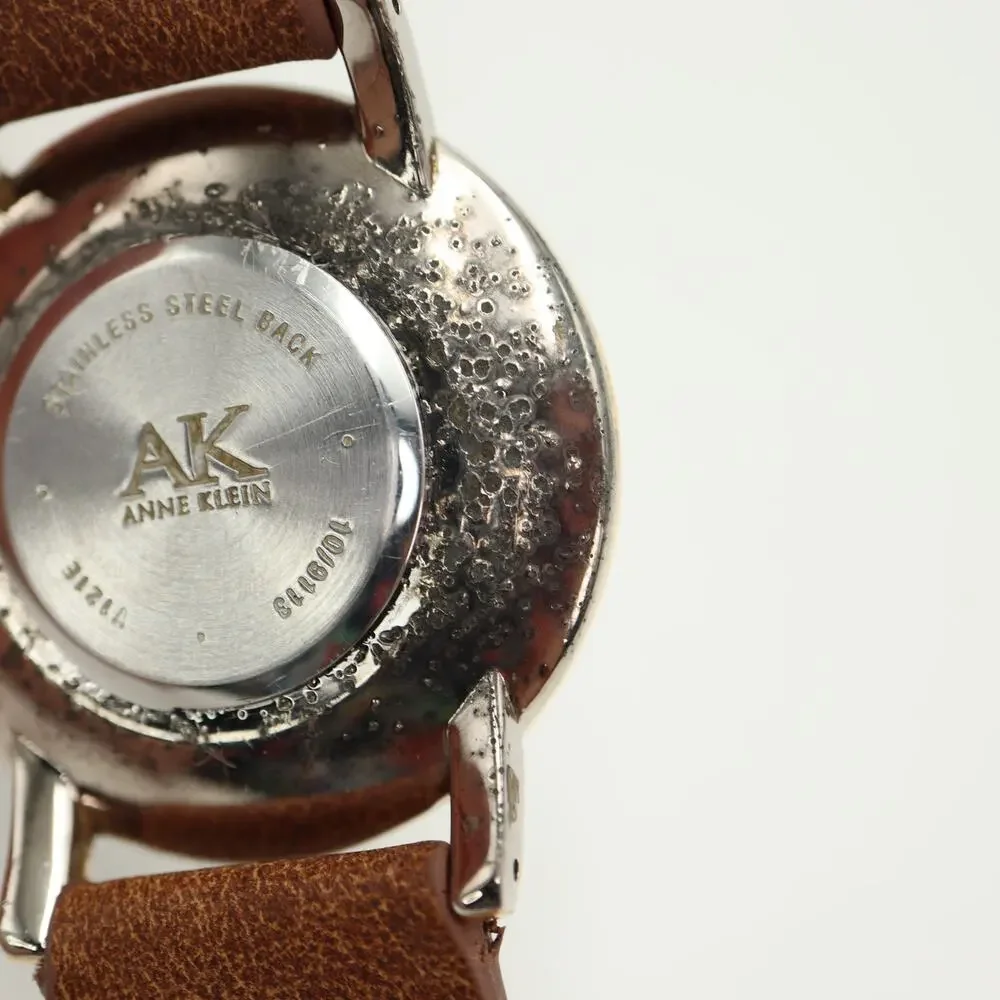 Anne Klein 36mm MOP Womens Round Watch Brown Faux Leather with New Battery